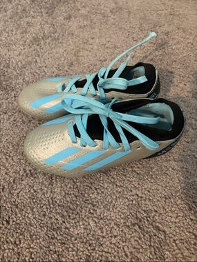 adidas Kids Silver & Light Blue Soccer Shoes